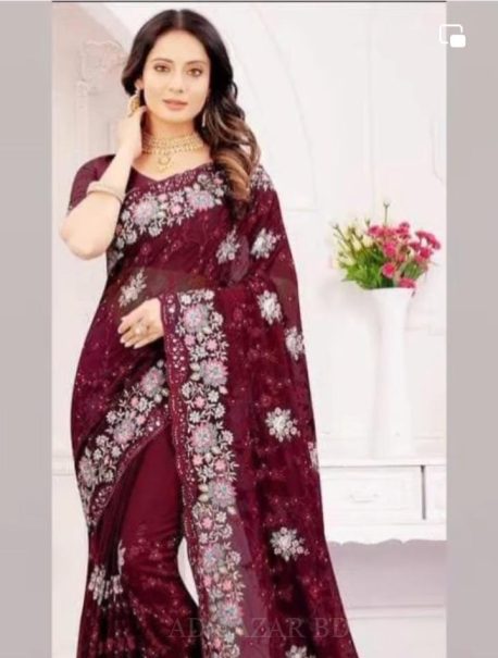 Indian jeorjet Stone work All embroidary